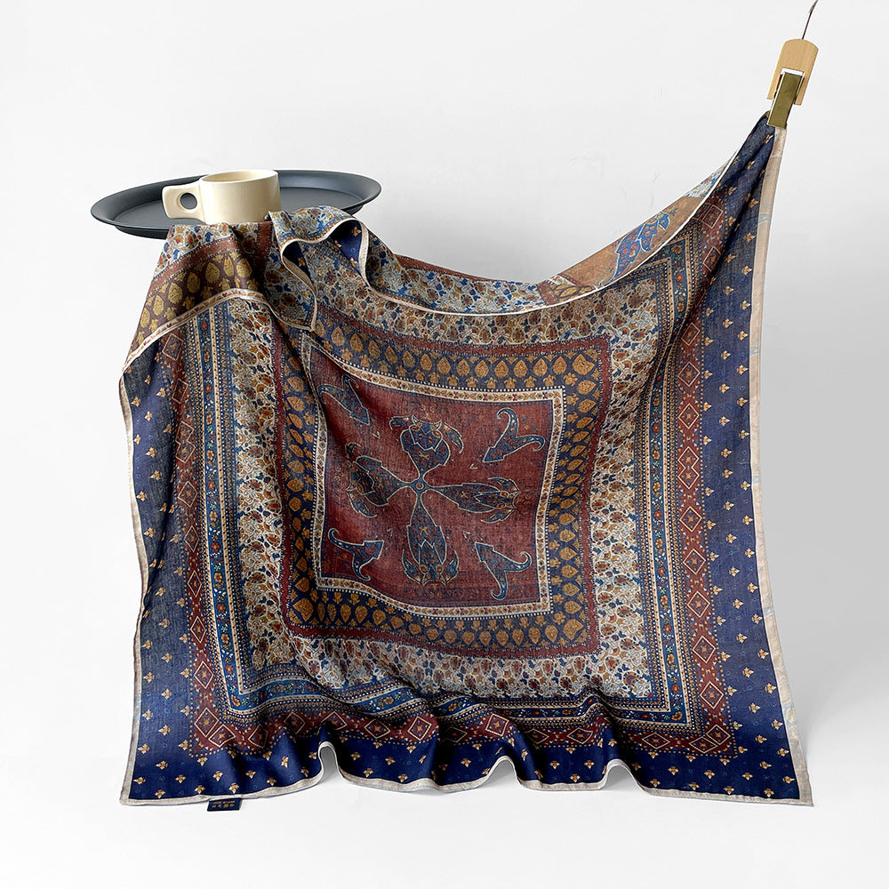 Silk-Like Square Scarf Vintage Oil Painting Print - Business Travel Casual Women Headscarf 90x90cm