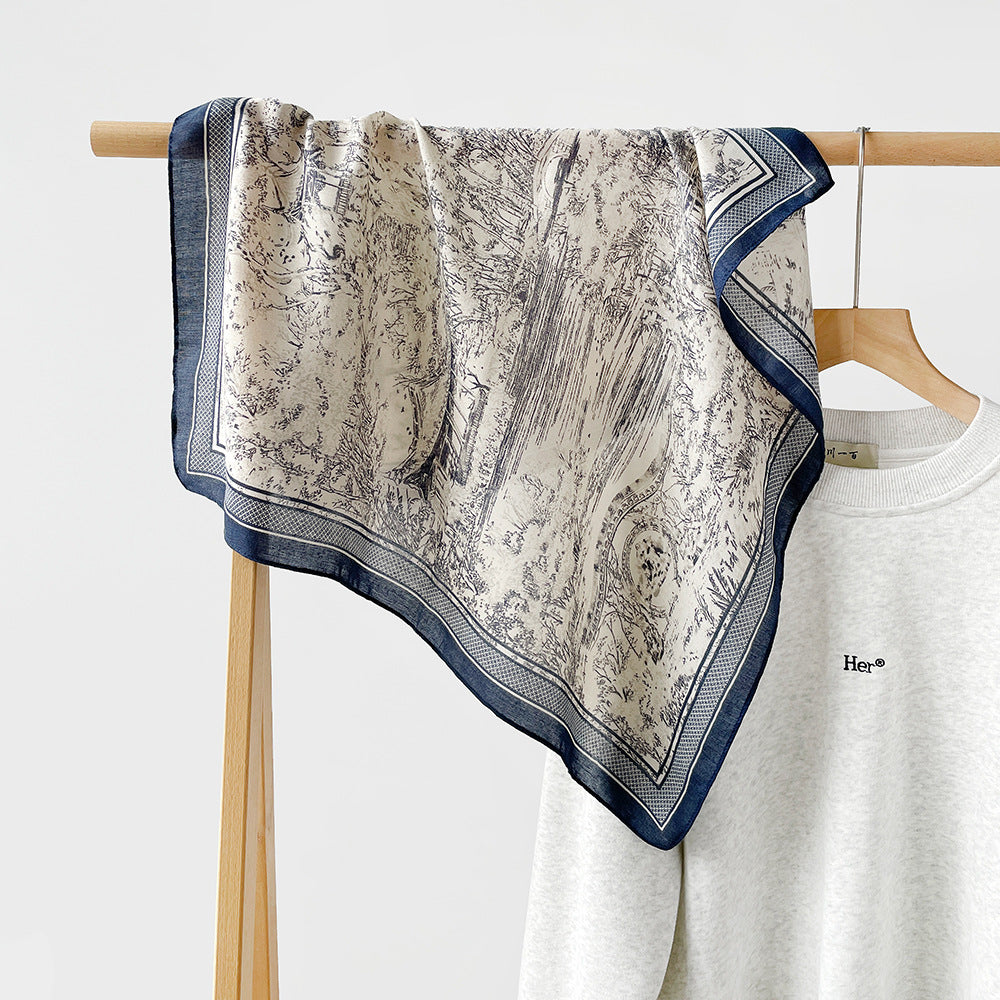 Long Polyester Scarf - Herringbone Pattern Square Scarf Vintage Style Breathable Neck Scarf