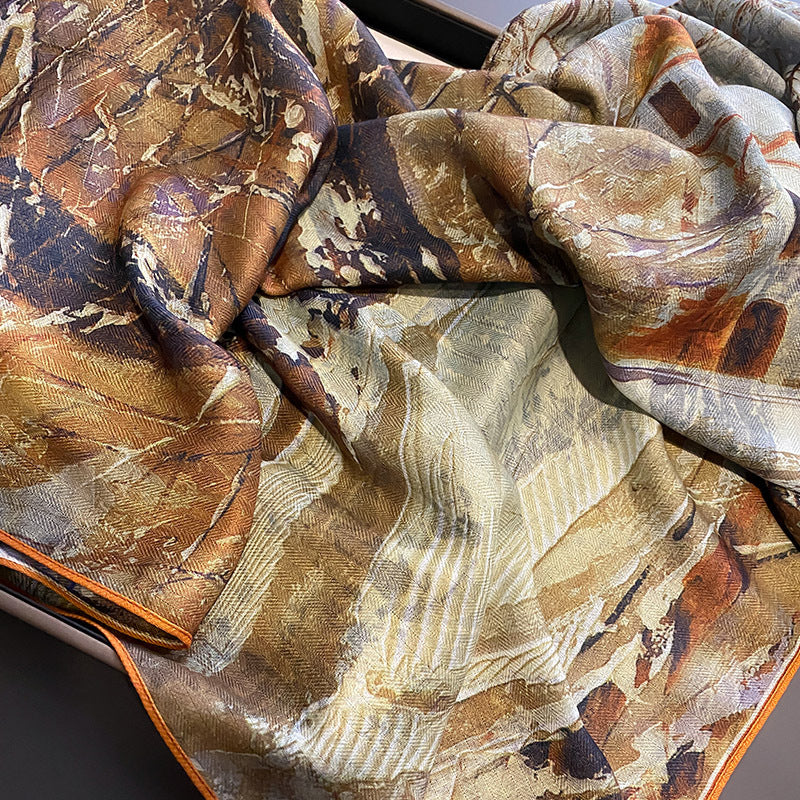 Vintage Autumn Winter Square Scarf 90x90 – Women’s Faux Silk Polyester Shawl Wrap, Travel Sun Protection, Elegant Neck/Head Accessory
