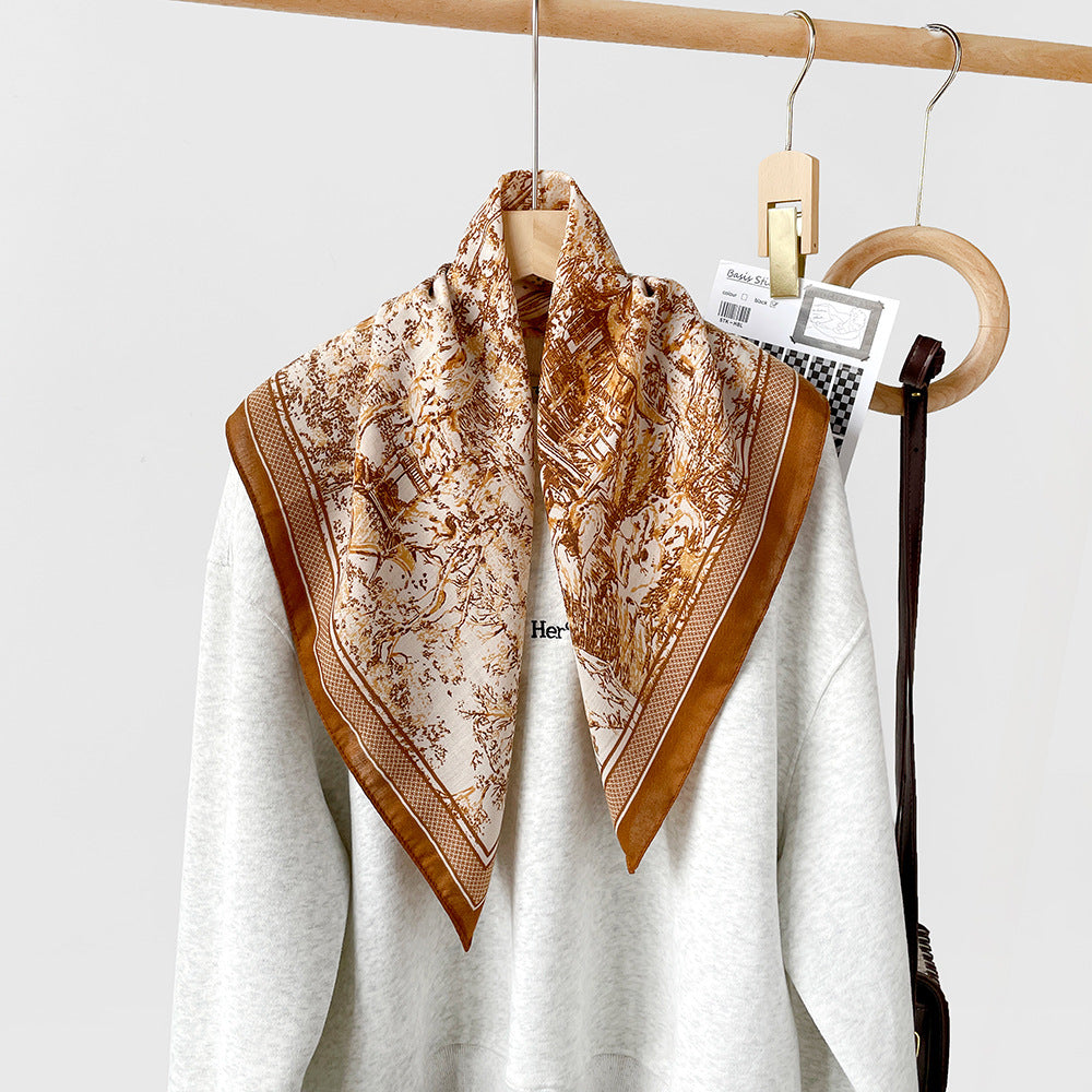 Long Polyester Scarf - Herringbone Pattern Square Scarf Vintage Style Breathable Neck Scarf