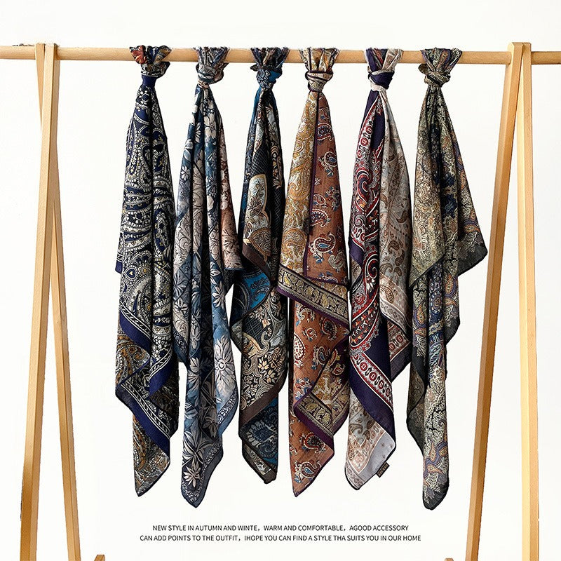 Silk-Like Square Scarf Vintage Oil Painting Print - Business Travel Casual Women Headscarf 90x90cm
