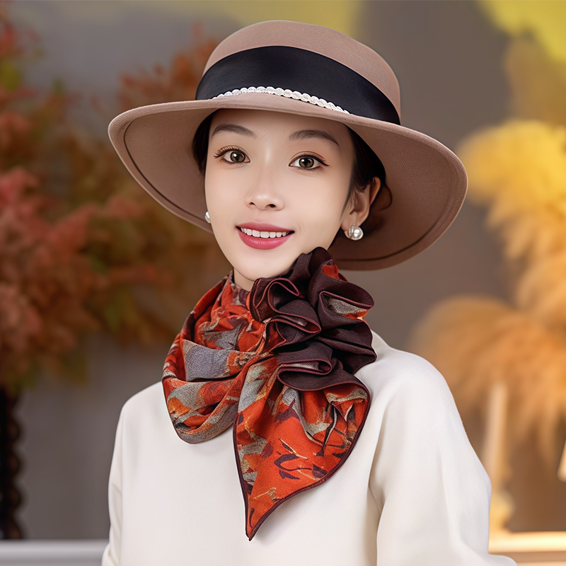 Women's 70cm Vintage Oil Painting Print Xiangyun Sha Hualuo Silk Scarf, Hand Rolled Hem Sun Protection Shawl Square Neck Scarf Head Wrap