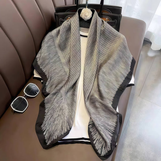 Square Scarf for Women 90x90cm - French Style Gray Scarf for Office, Travel & Beach, Elegant Wrap
